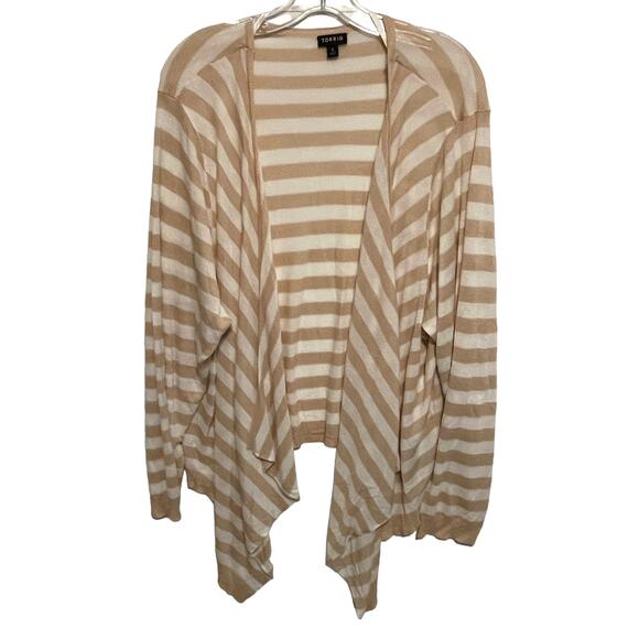Torrid Tissue Weight Cardigan Drape Front Sweater Womens Size 4X Stripe Open - Picture 2 of 10